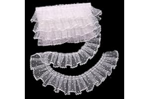 DHFLYDH Dots Lace Ruffle Trim for Sew, Crafts 2.4" x5yd Single Layer Pleated Edge Lace Ribbon (White)