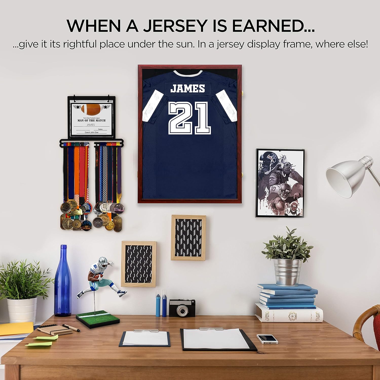 Jersey Frame Display Case Jersey Display Frame with Large Shadow Box UV Protected Acrylic Door Hanger Wall Mount Option for Football Baseball Basketball Hockey Sport Shirt Mahogany Finish Lockable : Sports & Outdoors