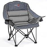 RELAX FIELD Oversized Camping Chair, Portable Folding Padded Camp Chairs with Side Pocket, Cup Holder, Heavy Duty Support 500LBS Outdoor Lounge Chair for Adults, Fishing, Sports, Trip, Grey