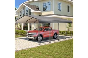 Wisteria Lane 12x20FT Metal Carport, Heavy Duty Carport Canopy with Reinforced Frame and Base for All-Weather, Outdoor Garage Car Port for Boats, Tractors, Pickup Trucks or Party, Dark Gray