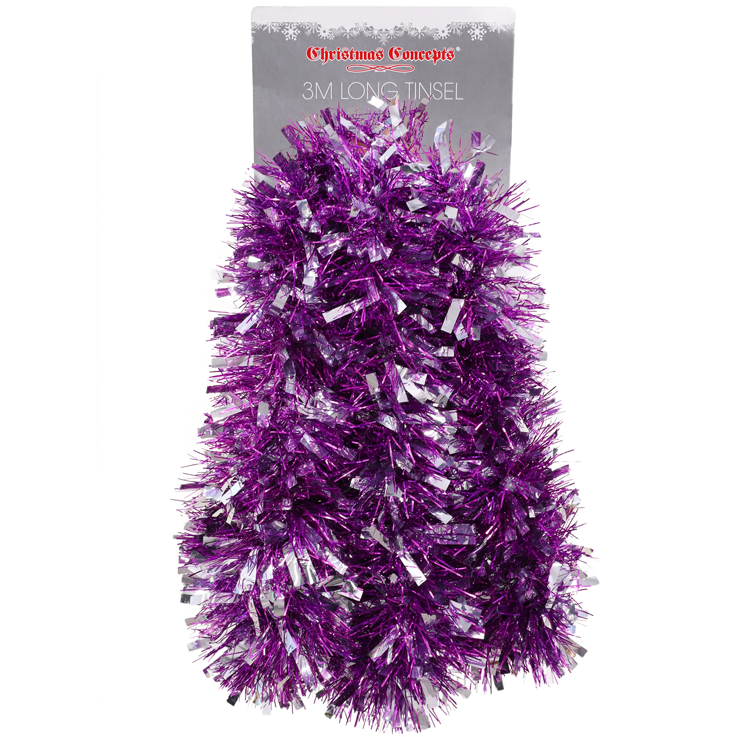 Christmas Concepts® 3m (9.8ft) Chunky/Fine Christmas Tinsel - Christmas Decoration Tinsel (Purple & Silver)