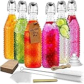 Nevlers 33 Oz Swing Top Glass Bottles with Lids | Flip Top Glass Bottle 6 Pack with Shrink Wrap, Funnel, Brush, Marker & Tags | Kombucha, Dressing or Coquito Bottles with Caps | Clear Wine Bottle Set