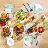 VonShef Melamine Dinnerware Set 16Pc Leaf Print Plates Bowls Tumblers view 8