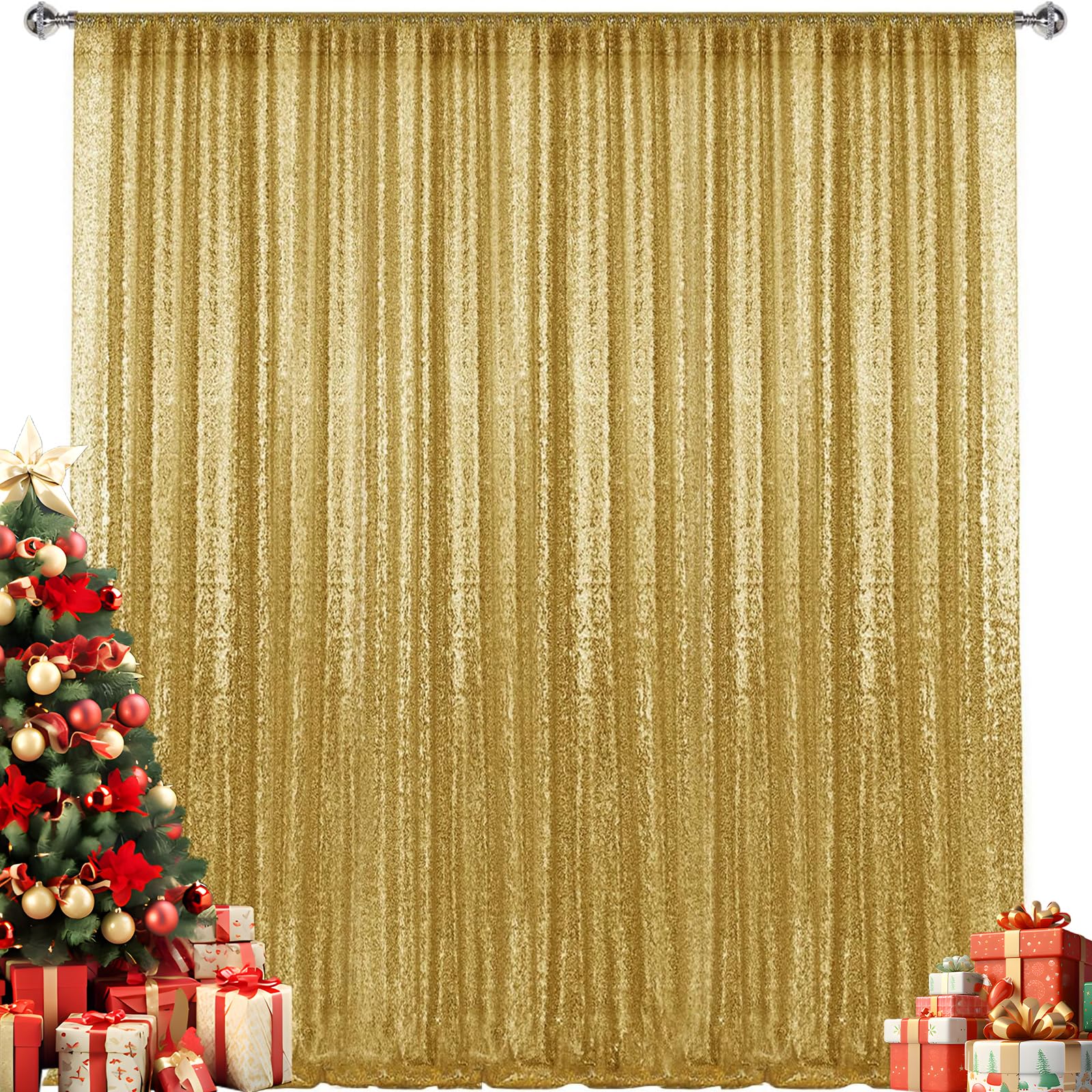 Photo 1 of 10×10FT Gold Sequin Backdrop Curtain, Photography Backdrop Glitter Curtains Fabric Background for Wedding Party Decor
