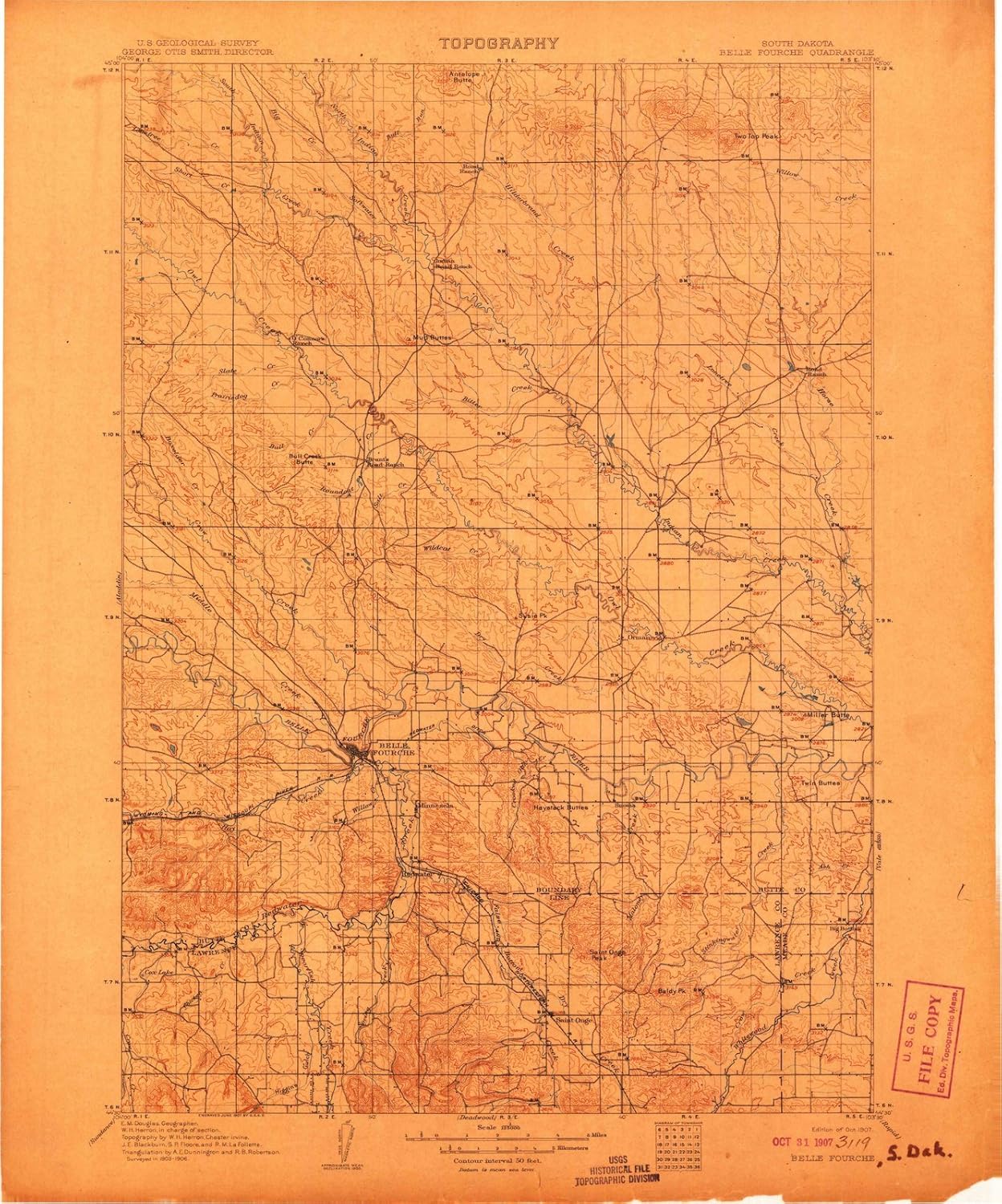 1907 Belle Fourche, SD South Dakota USGS Historical