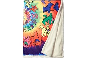 Liquid Blue Men's Standard Grateful Dead Spiral Bears Dye Coral Fleece Throw Blanket, Multi, 50" X 60"