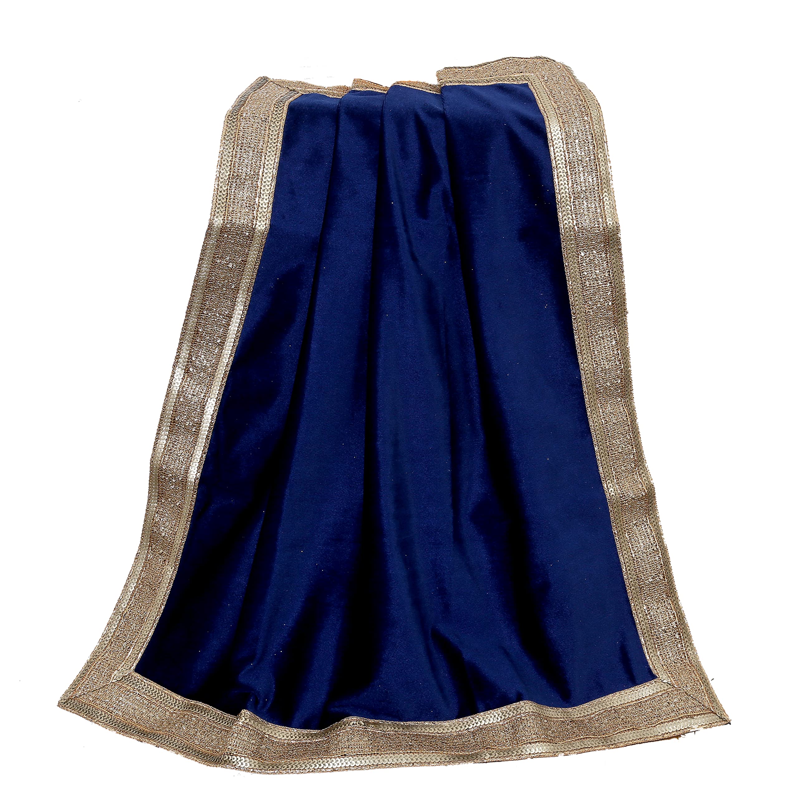 Indian Consigners Solid Navy Blue Velvet Cloth With Golden Shinny Border, Multipurpose cloth for Gift, Occasion, Anniversery Glitter Party TableCloth