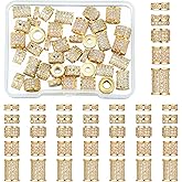 Yinkin 40 Pieces Zircon Rhinestone Beads Tube Column Pave Bead Charms Cubic Zirconia Big Hole Spacer Jewelry Bracelet Connector Crystal for DIY(Gold)