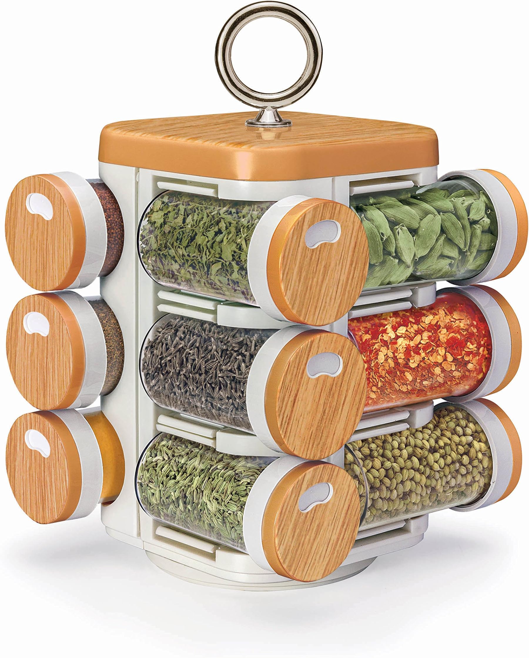 Go Hooked Spice Rack Kitchen Mate 12 Jar (Wood Finish)