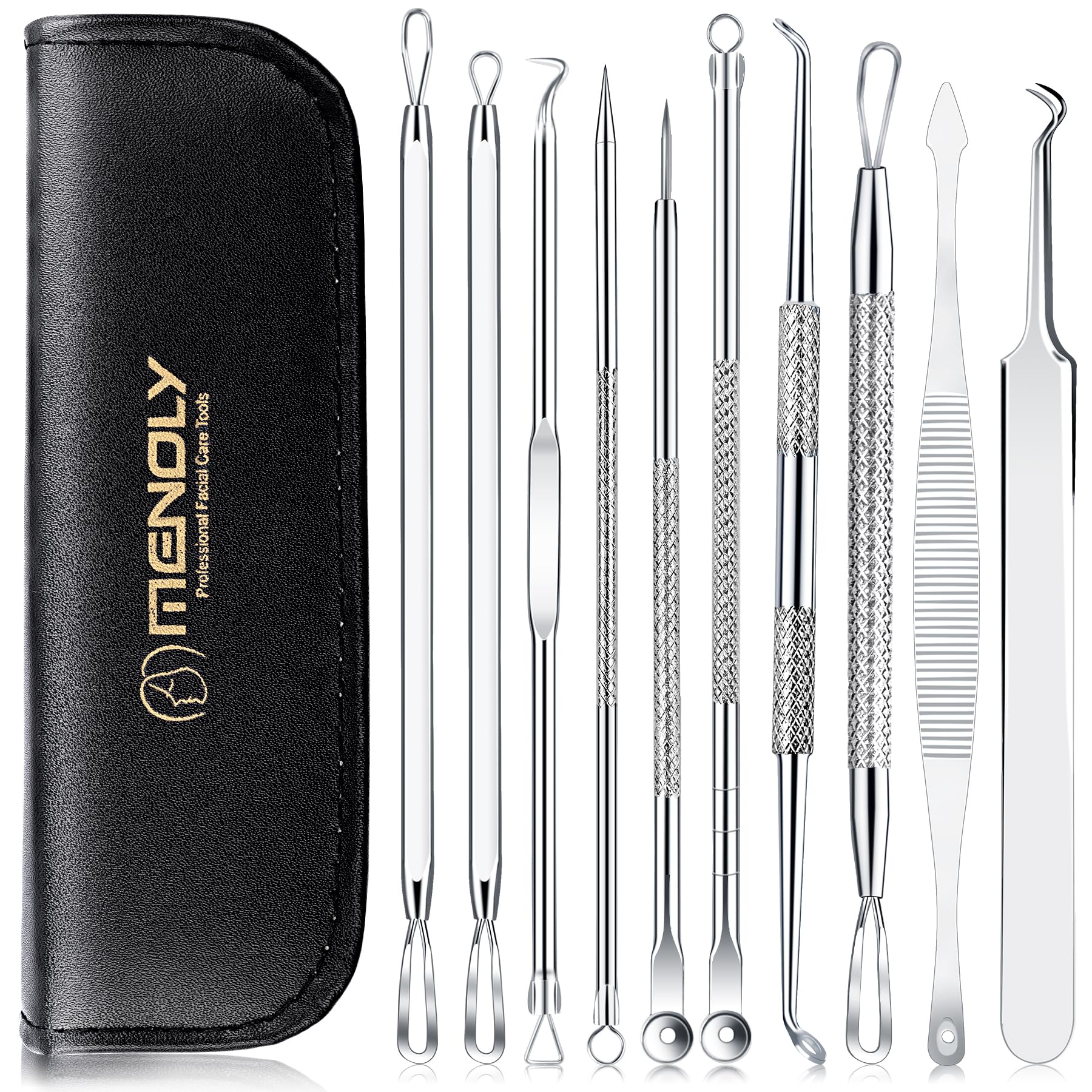 Blackhead Remover Tool 10Pcs Pimple Popping Kit, Spot Popping Comedone Extractor Tool for Blackhead, Whitehead, Zit Removal, with Leather Case