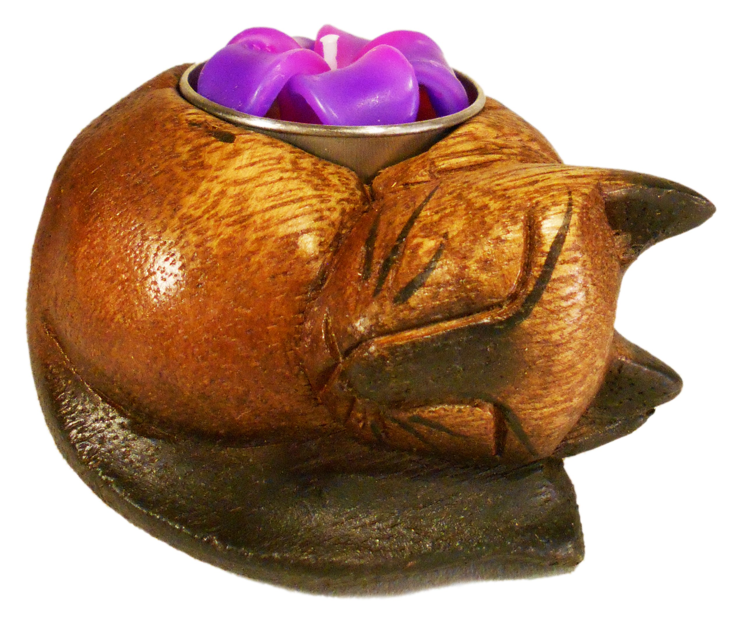 Wood Cat Tea Light Candle Holder-Scented Candle Included-Boxed (Multi)