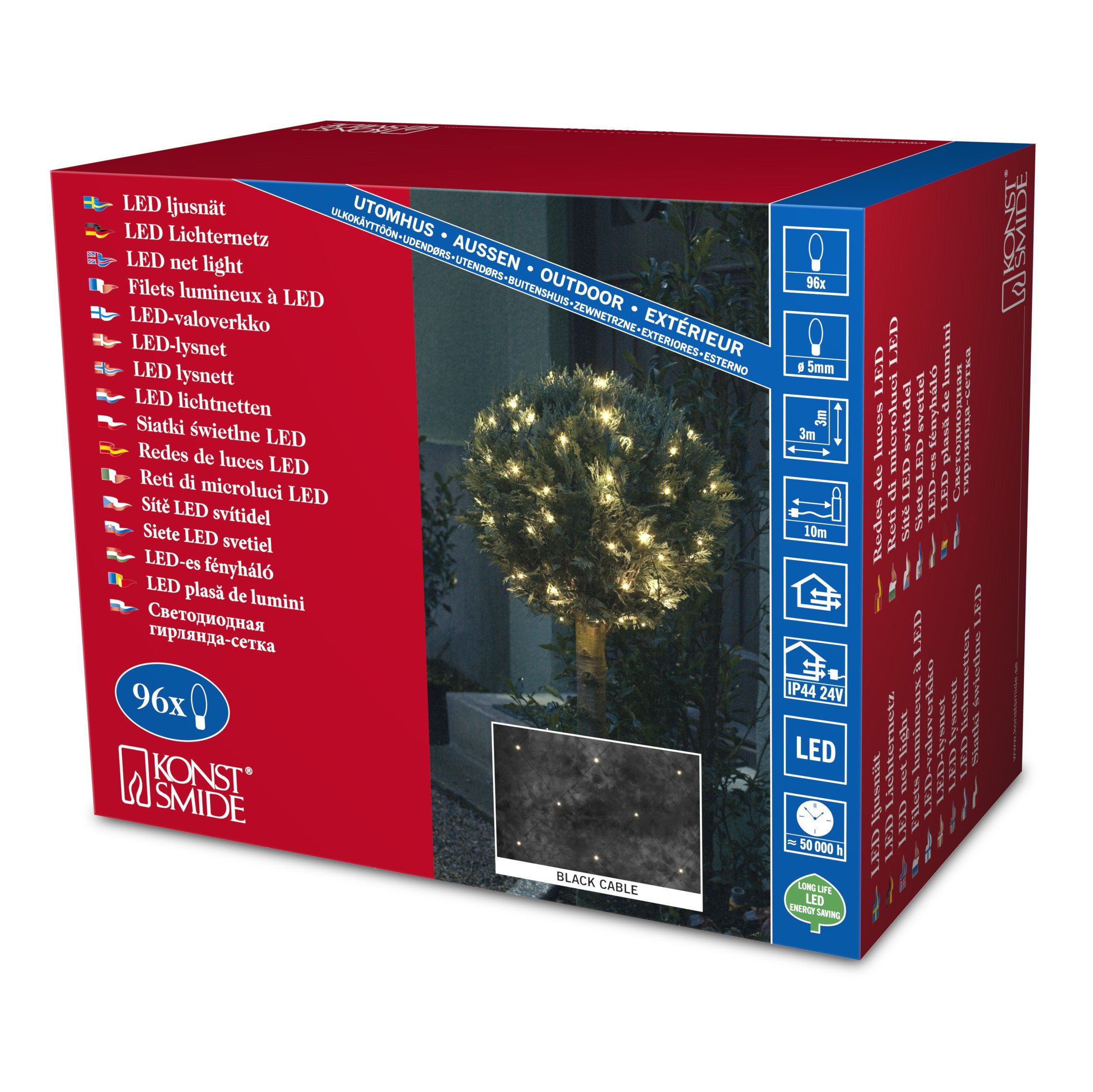 Konstsmide Christmas Lights/Outdoor or Indoor (IP44) 3 x 3 m Fairy Lights Net/96 Warm White Diodes/Black Cable Net Lights — image 1