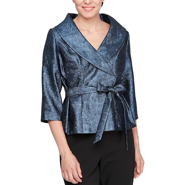 BCBGMAXAZRIA Women's Long Sleeve Wrap Blouse Ruffle Tie Waist Top