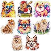 Pomeranian Dog Sticker 8 Pcs (Large Size) Vinyl Stickers Laptop Waterproof Decal for Car Bumper Water Bottle Window Funny Party Birthday Decorations - Size 4 Inches