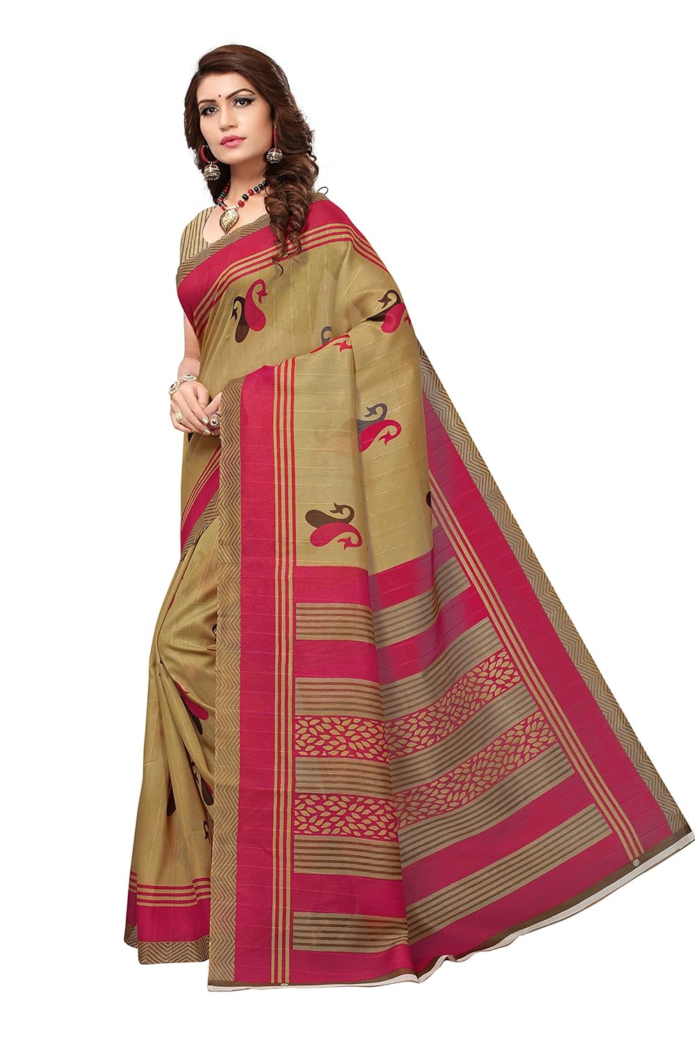 indira designer cotton saree with blouse piece (fish-pink_pink_free size)