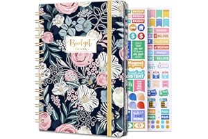 POLUMA Budget Planner - Budget Book with Bill Organizer and Expense Tracker, 6.1" x 8.25", 12 Month Undated Finance Planner/Account Book to Take Control of Your Money, Start Anytime - Petunia