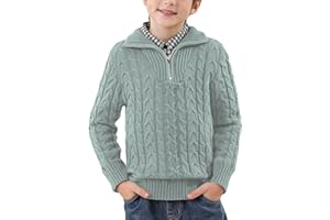 IIMMER Boys Winter Warm Cable Knit Sweaters Cute Turtle Neck Casual Quarter Zip Pullover 3-14 Years