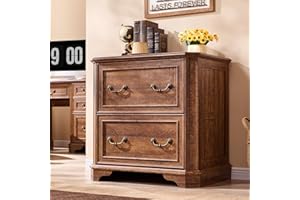 T4TREAM 2 Drawer File Cabinet-30 Wide Wooden Extended Desktop, Farmhouse Filing Cabinet with Smooth Rails, Holds Letter/Legal/A4, Hexagonal Design & Framed Drawer Fronts, Reclaimed Barnwood