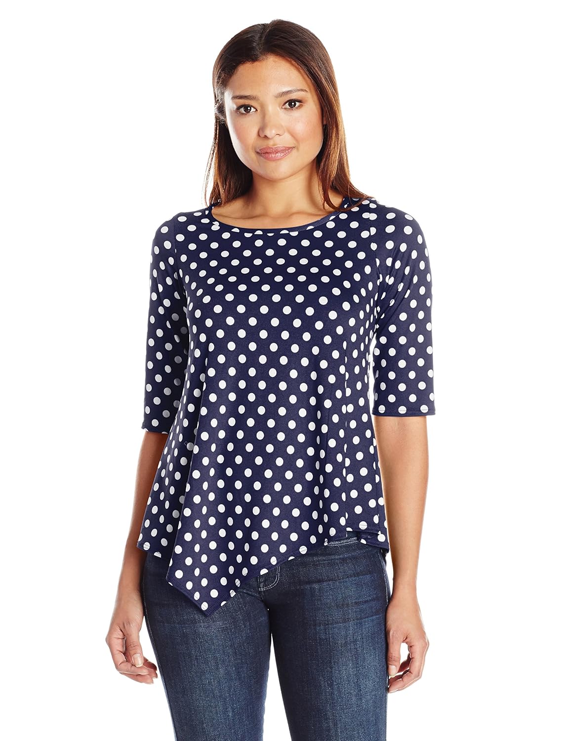 Star Vixen Womens Petite Short Sleeve Stretch Ity Top with Keyhole Cutout Back and Shirttail Hem