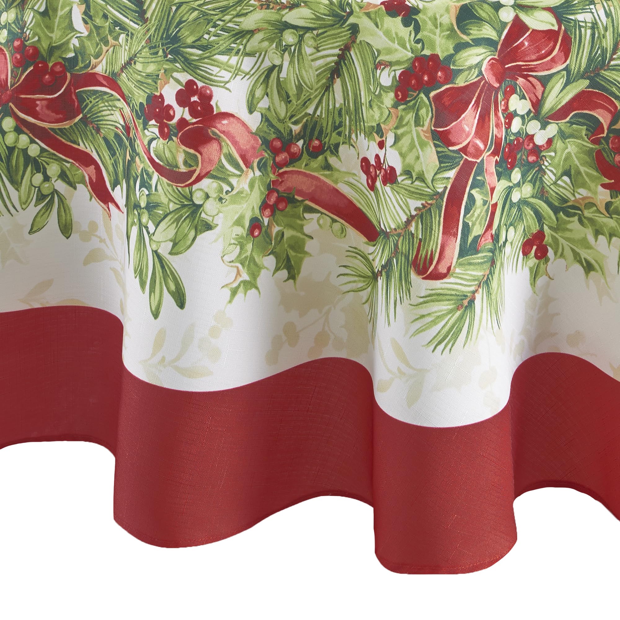 Elrene Home Fashions Holly Traditions Fabric Tablecloth, 60" x 84" Oval