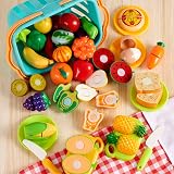 JOYIN 71 Pcs Cutting Play Food Set with Storage Basket Kids Kitchen Toy view 7