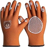 COOLJOB Medium Toddler Gardening Gloves for Little Boys Girls Ages 4-6, Breathable Kids Work Gloves with Grippy Animal Paw Dots for Children Yard Landscape, Brown Bear, 1 Pair