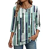 Zeagoo Womens Tops 3/4 Length Sleeve Blouses Dressy Casual Shirt Pleated Front Tunic Floral Printed Spring Clothes