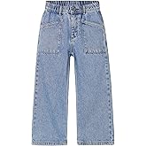 KIDSCOOL SPACE Baby Girls Boys Jeans, 12M-5T Little Kids Ribbed Waist with D-Rings Denim Pants