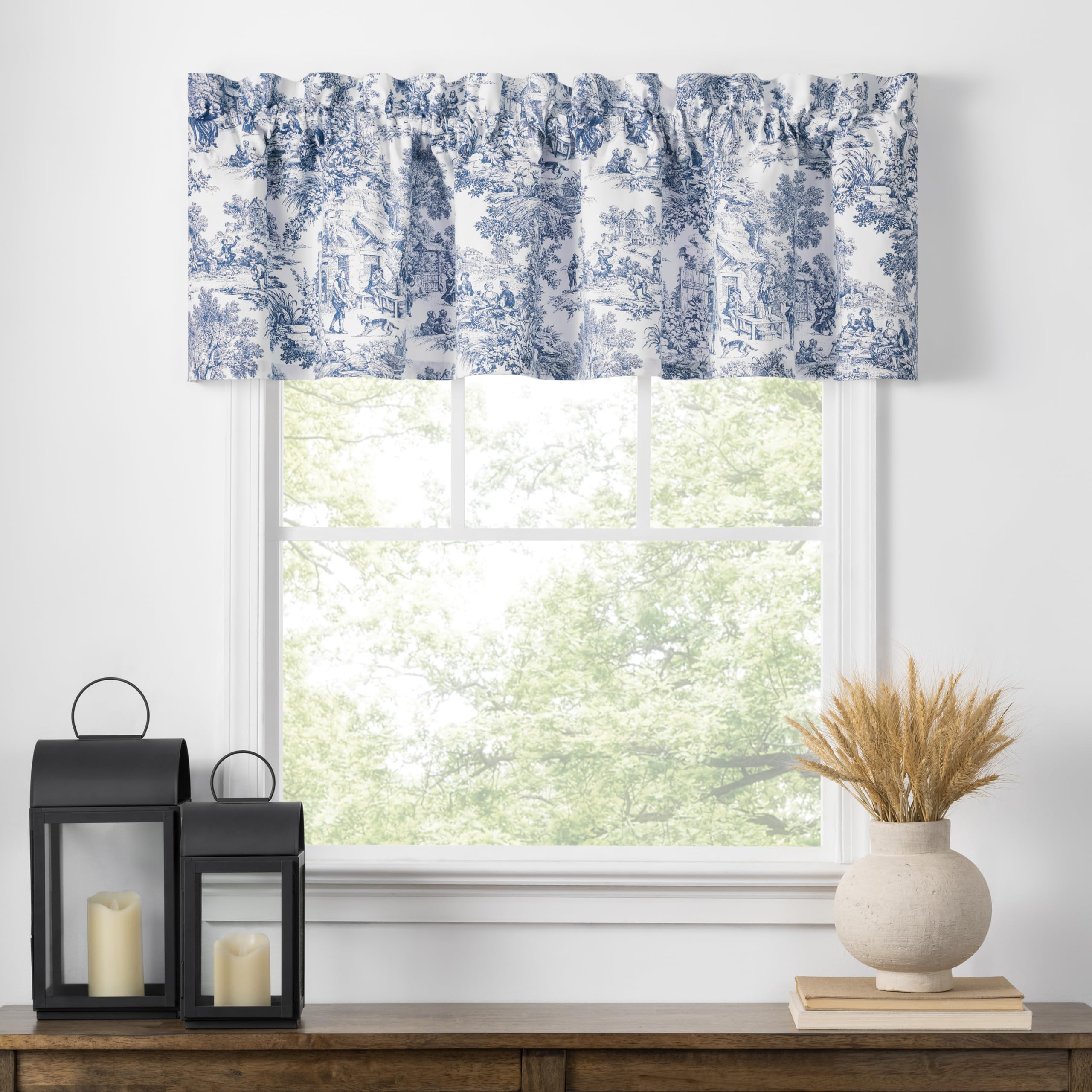 Victoria Park Toile Tailored Valence Window Curtain, Blue โ image 1
