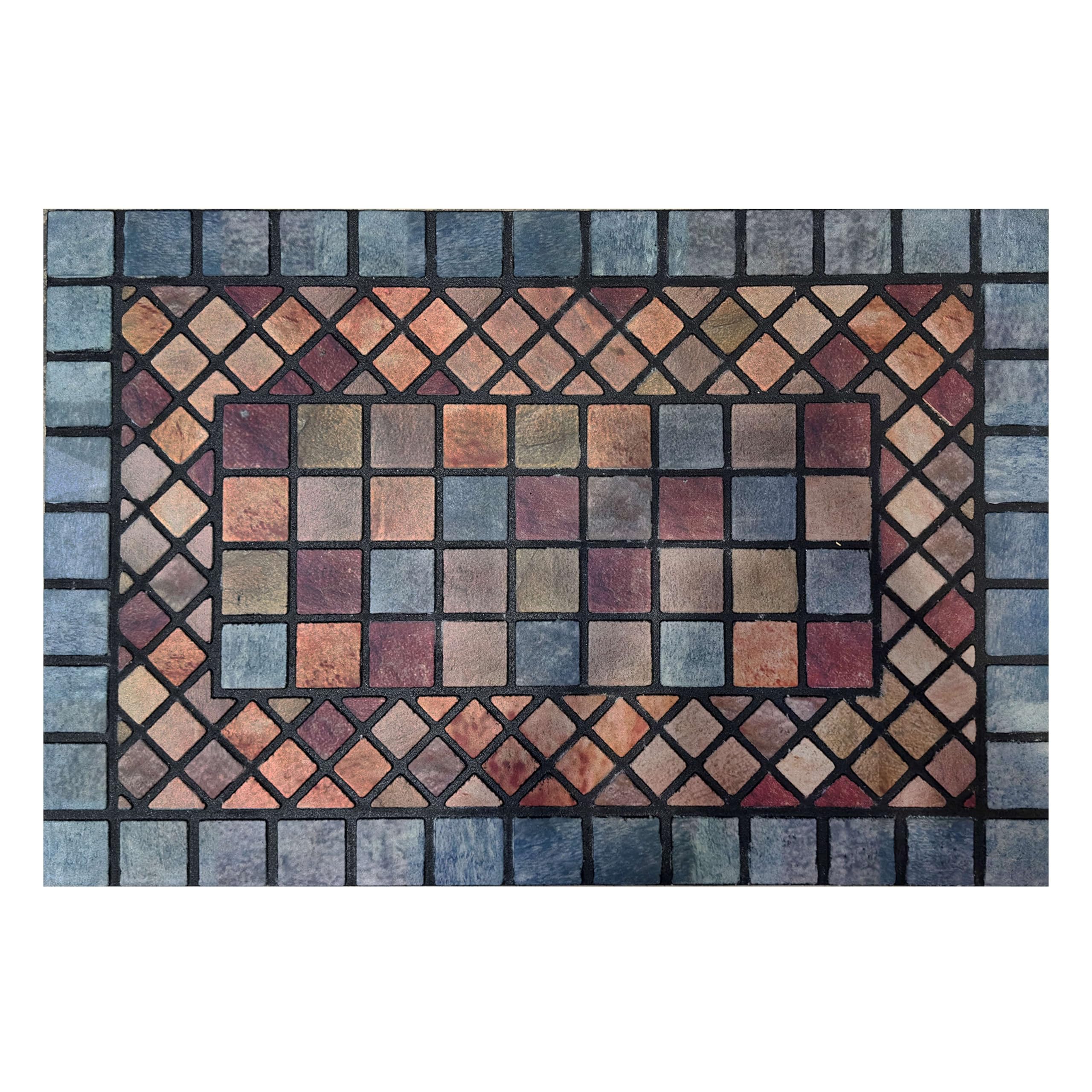 Nicoman Tile Heavy Duty Boot Scraper Doormat, Non-Slip Anti-Fatigue Eco-Friendly Rubber Indoor/Outdoor Door Mat, Rectangular (90x60cm), Blue Border — image 1