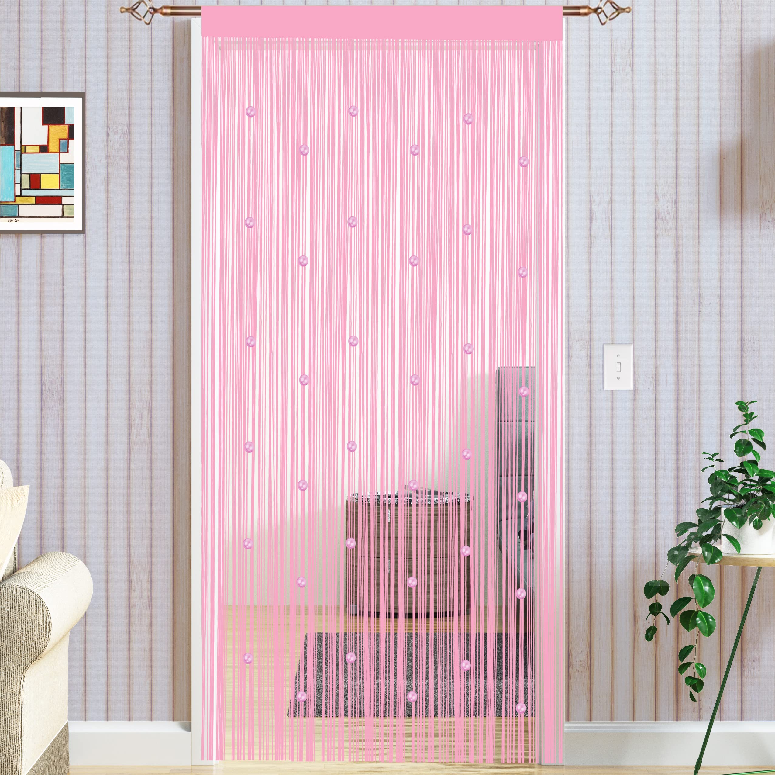 Taiyuhomes Bead String Curtains Door Fly Screen Curtain Beaded Curtain For Doorways Window Decorations Room Divider Single Door Curtains Beads (90x200cm) Pink — image 1