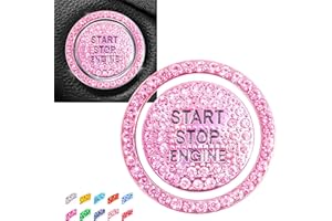 hallomomo Engine Start Stop Button Bling Ring Cover,Key Ignition Starter & Knob Ring Crystal Rhinestone Cover, Push Start Button Cover Diamond Decor, Car Emblem Badge Sticker Women (Ring+Cover, Pink)