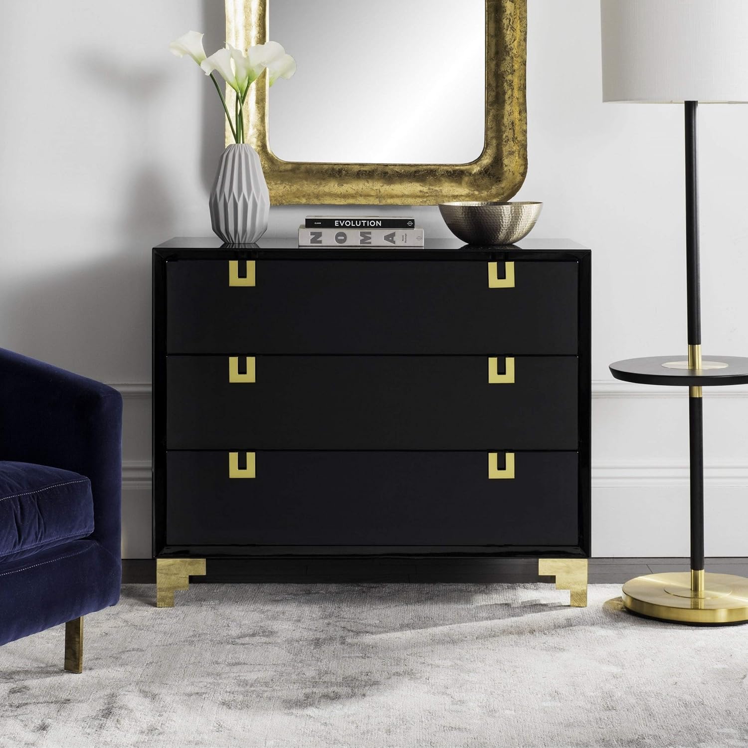 Amazon Com Safavieh Chest 3 Drawer Black Gold Kitchen Dining