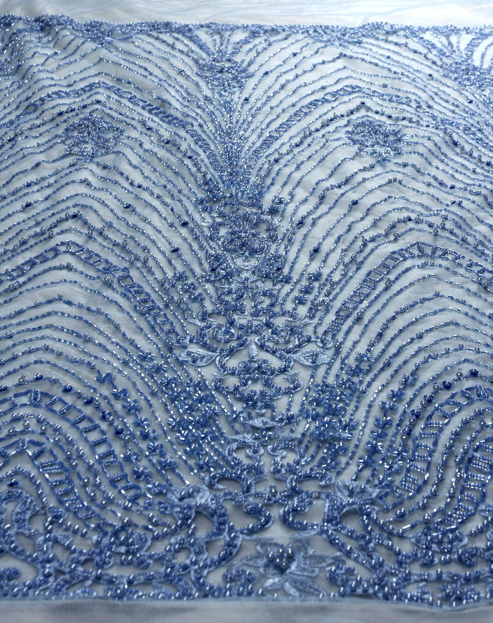 51" Ivory/Gold/Wine Fashion Style Evening/Wedding Dress Handmade Beading lace fabirc by Yard (Blue)