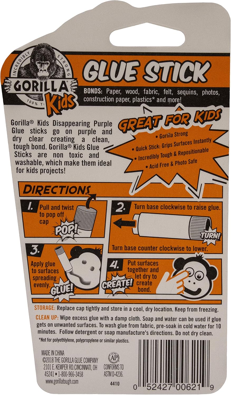 Gorilla Kids Disappearing Purple Glue Sticks, Two 6 gram Sticks, (Pack of 1) - - 