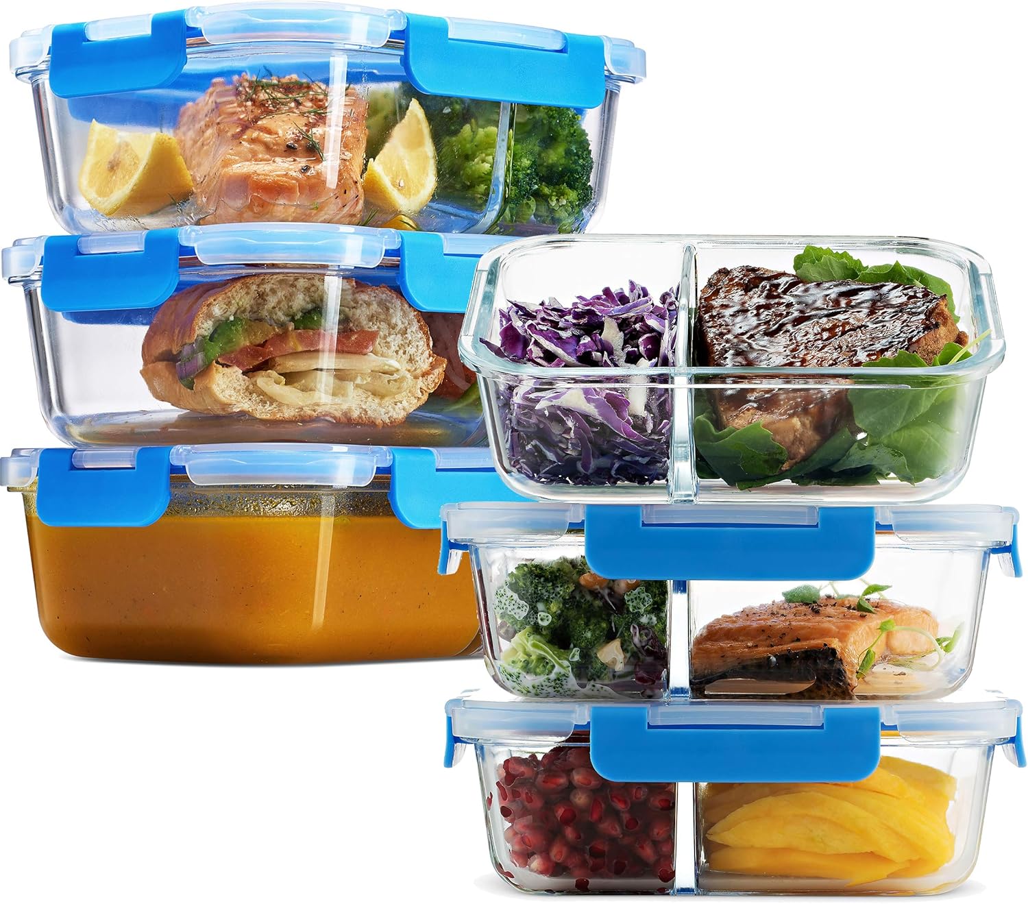 FineDine Glass Food Storage Containers with Lids 6Pack 828ml Oven