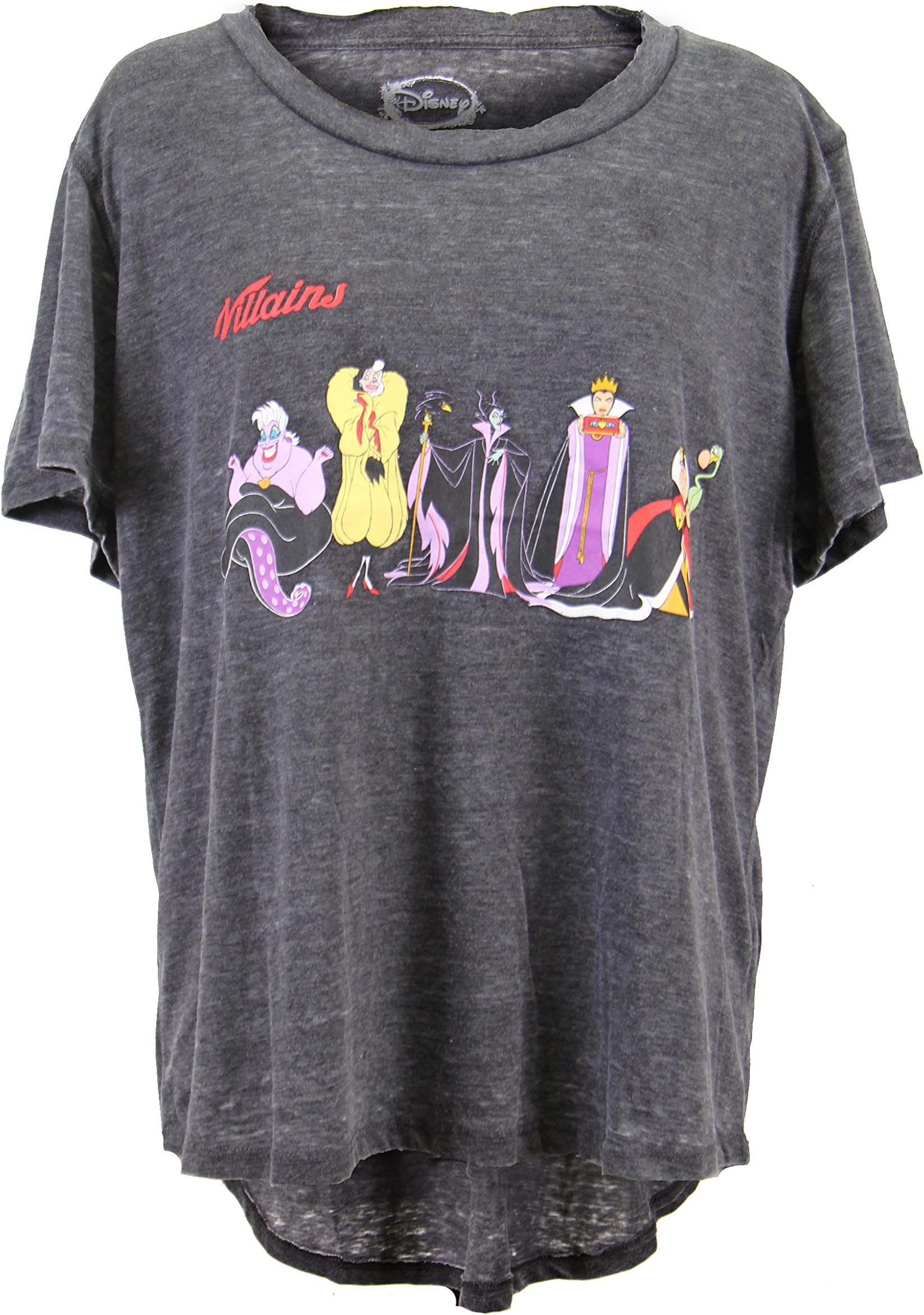 Women Disney Villains Plus Size Grey Graphic Print High Low T-Shirt
