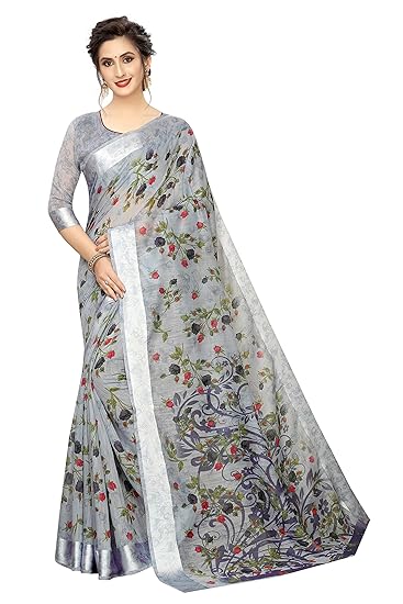 Women's Digital Linen Saree with Unstitched Blouse Piece (DigiBlosom)