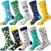BISOUSOX Mens Dress Socks Funny Fun Colorful Crazy Funky Crew Socks for Men Novelty Happy Cotton Size 9-12