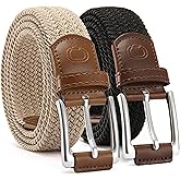 CHAOREN Stretch Belt Men 2 Pack - 1 3/8" Braided Golf Belts For Men - Casual Elastic For Pants and Jeans