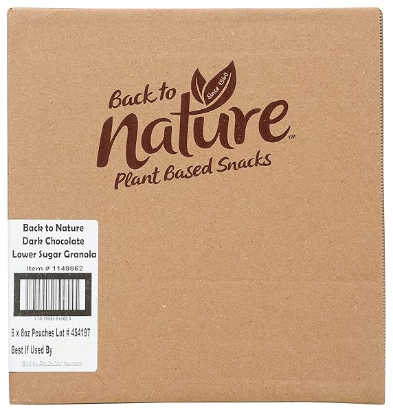 BACK TO NATURE LOWER SUGAR GRANOLA, NON-GMO DARK CHOCOLATE, 8 OUNCE