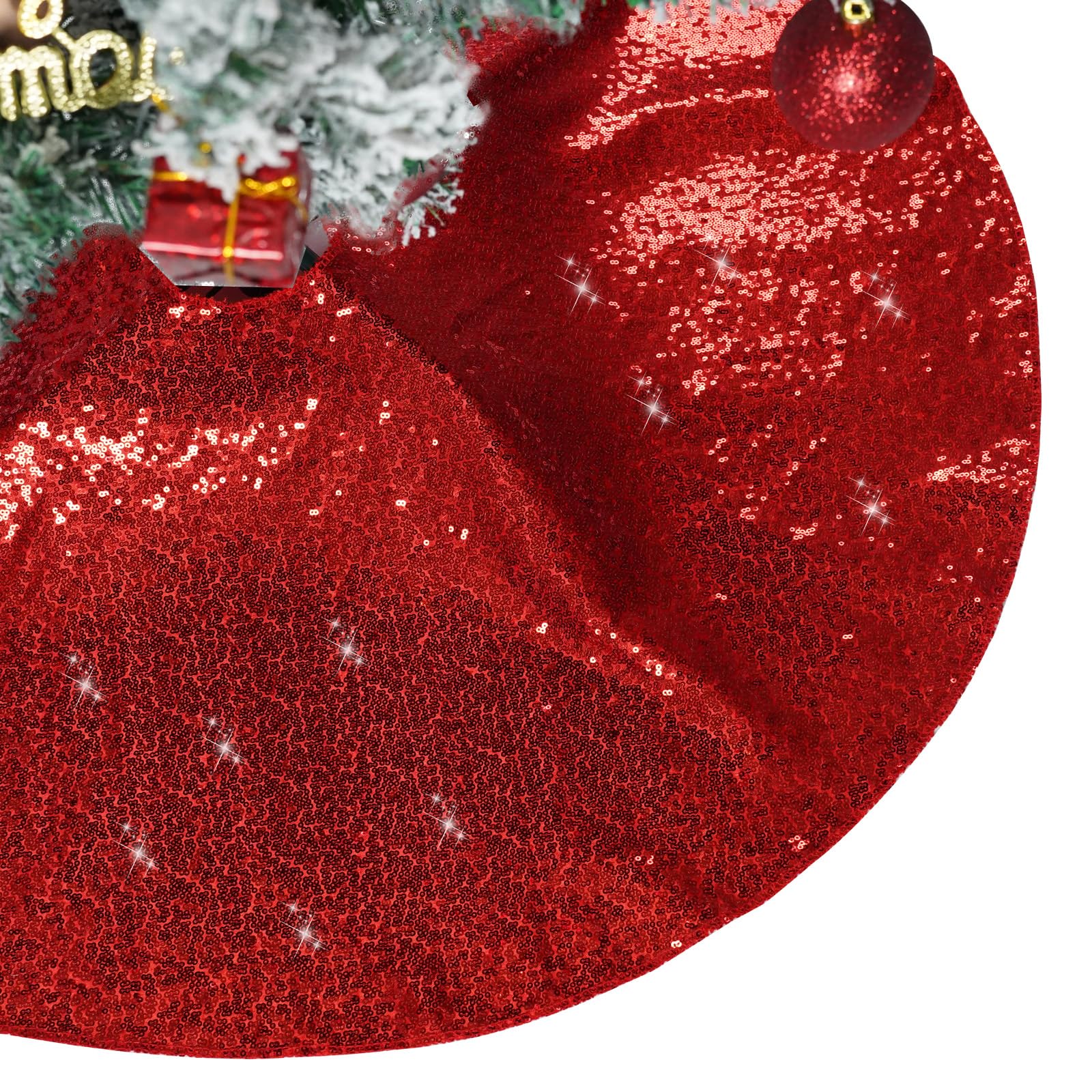 PartyDelight Sequin Christmas Tree Skirt 70" Red