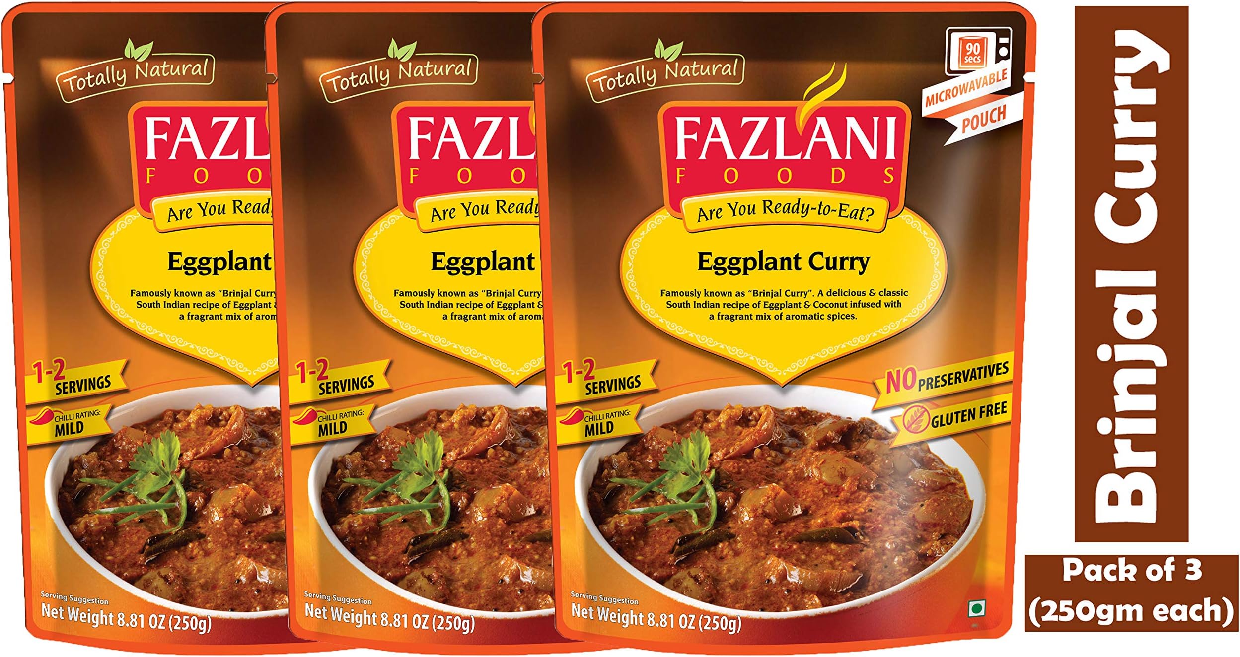 FAZLANI FOODS Ready to Eat Brinjal Curry (Eggplant) Pack of 3, 300g | Tasty and Authentic Instant Food Meals | Suitable for Home, Travelling and Non-Cooking Days | ISO & USDA Approved