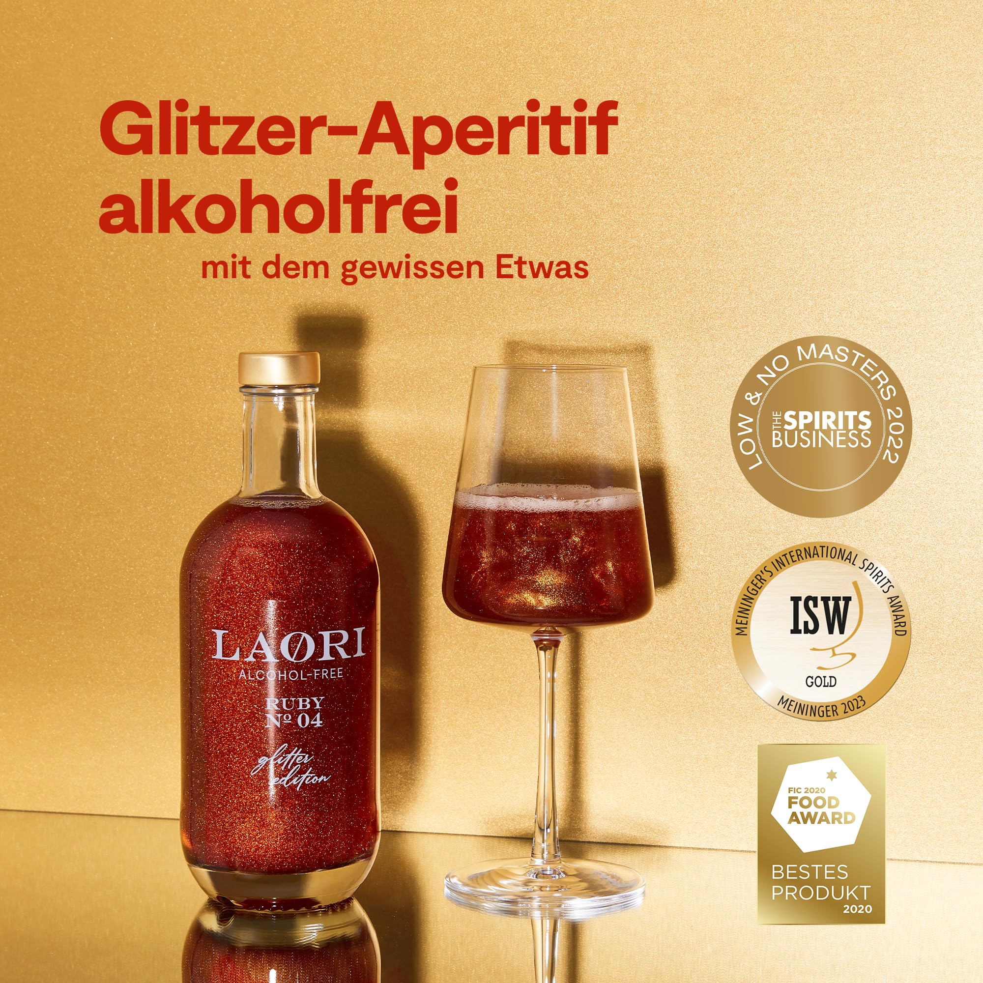 Laori Alkoholfreier Glitzer Spritz | Alkoholfreier Aperitif mit Glitzer ohne künstliche Aromen | Pflanzliche Farbstoffe | Perfekt für Spritz | Geschmack von Orange+Grapefruit | Nur 65 kcal 2