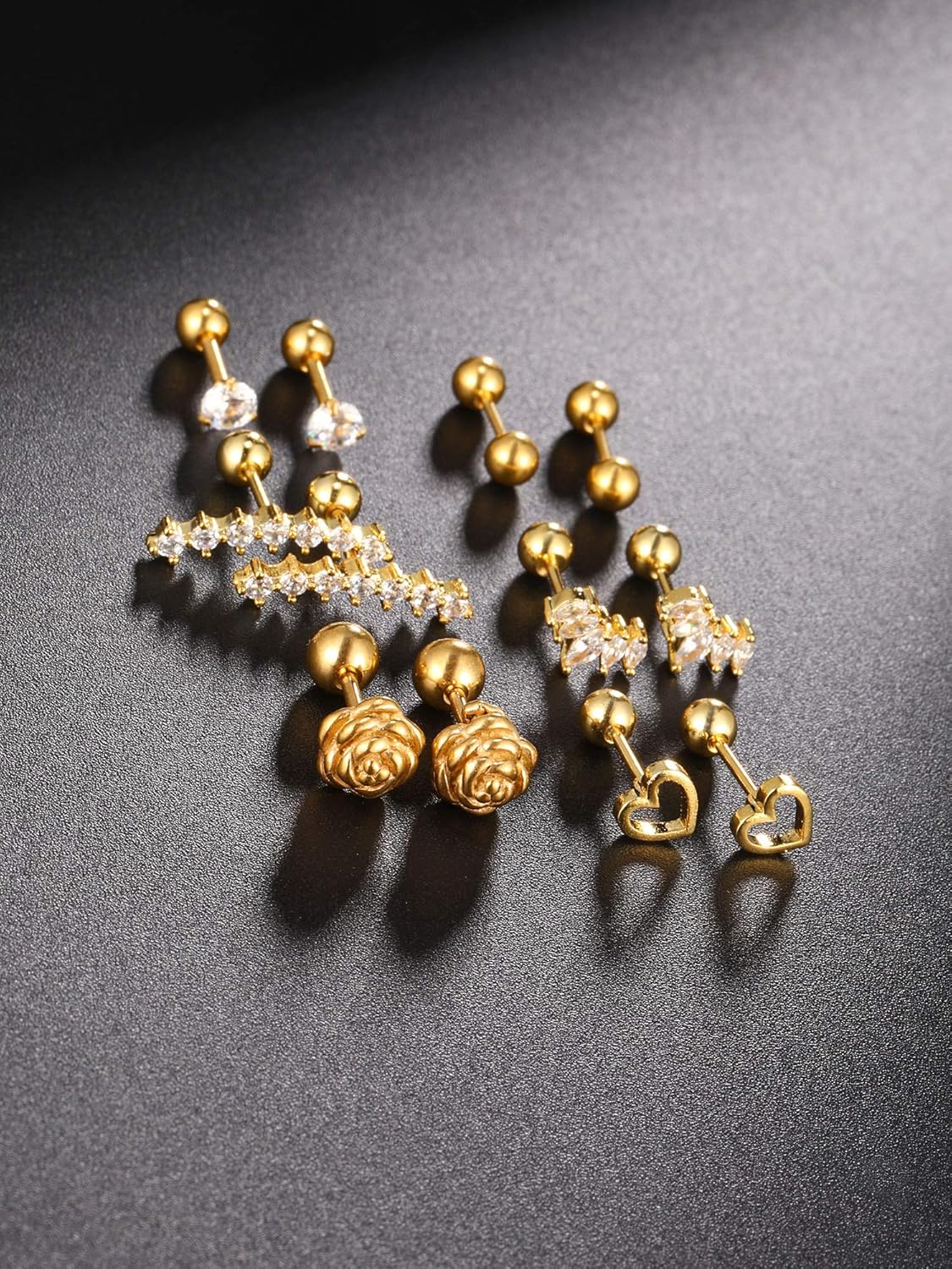 6 works Stainless Steel Tragus Cartilage Earrings Labret Studs Barbell Lip Nose Body Stud Piercing for Men Women Ornament (Gold) - Image 3