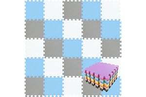qqpp EVA Rubber 18 Tiles Interlocking Puzzle Foam Floor Mats - Baby Play Mat for Playing | Exercise Mat for Home Workout. White, Blue, Gray. QC-AGLb18N