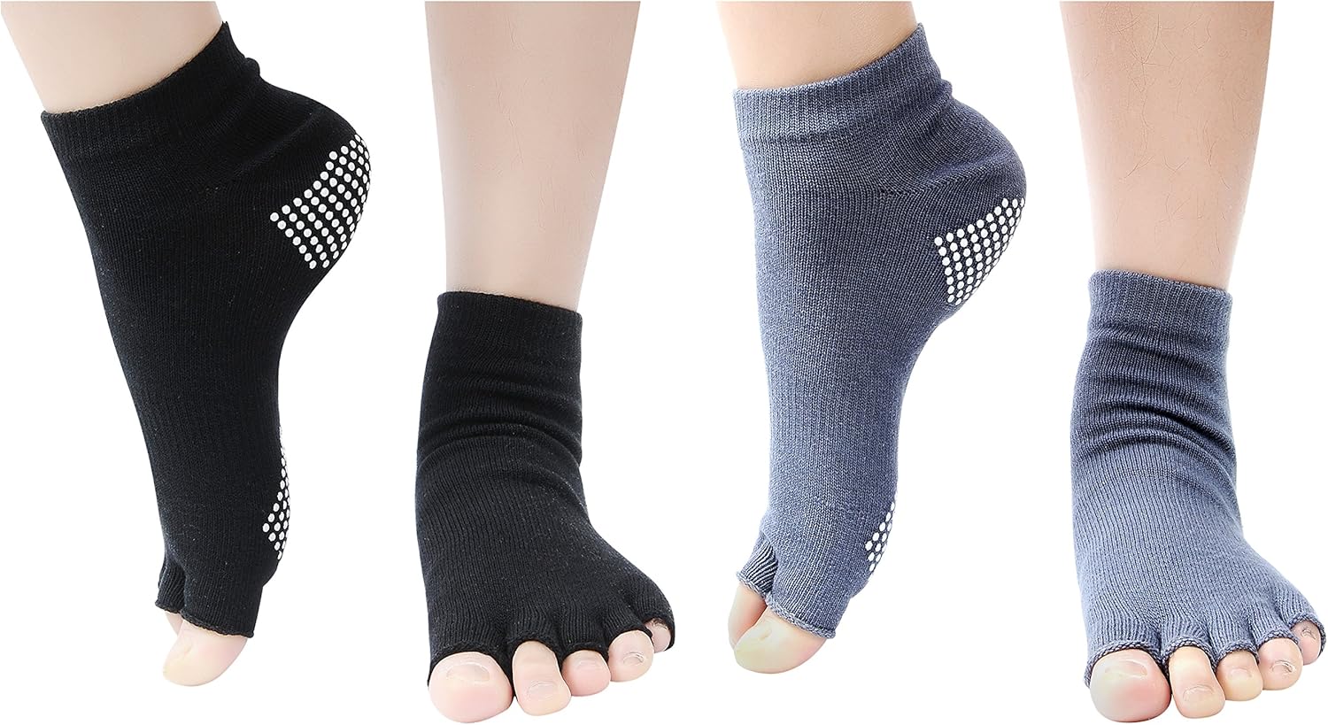 Wisdompro 2 Pairs Toeless Half Toe Yoga Socks with Anti Slip Grip for Women & Men : Clothing