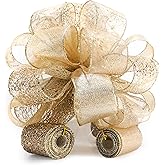 Traico Christmas Tree Topper Bow - Bow: 11" sq. - Tails: 3 Yards Long Each - Champagne Snowflake