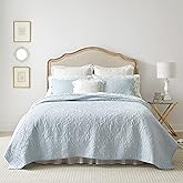 Laura Ashley - King Quilt Set, Reversible Cotton Bedding with Matching Shams, Medium-Weight for Year Round Use, Pre-Washed for Added Softness (Felicity Blue)