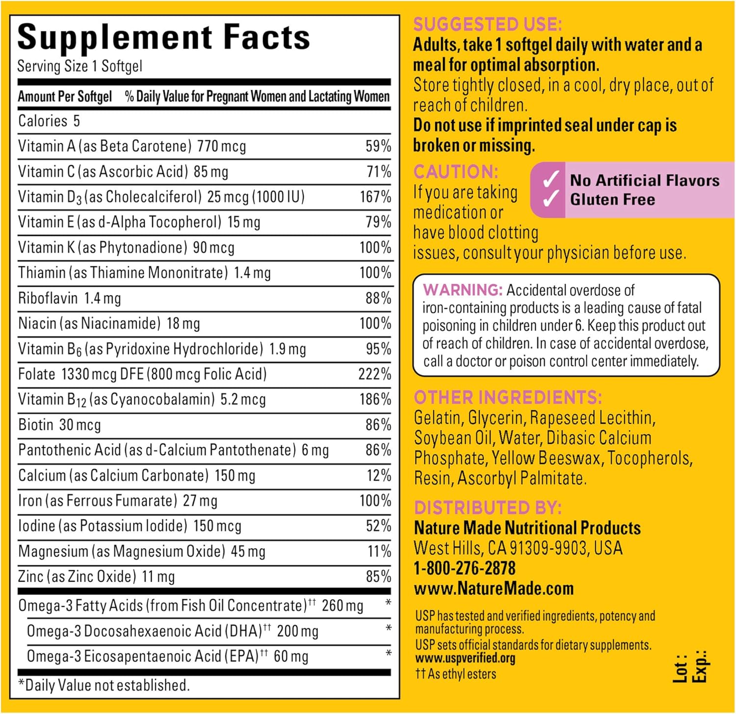 Nature Made Prenatal Multivitamin + 200 mg DHA Softgels, 110 Count to Support Baby’s Development (Packaging May Vary): Health & Personal Care